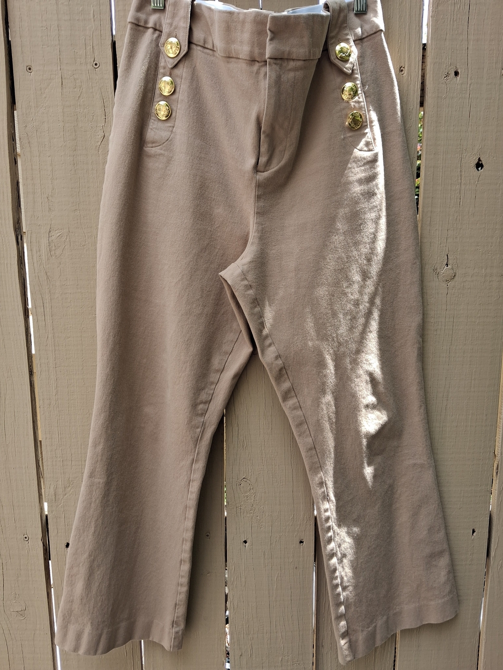 Lilly Pulitzer Tan Cropped Wide-Leg Pants with Gold Buttons